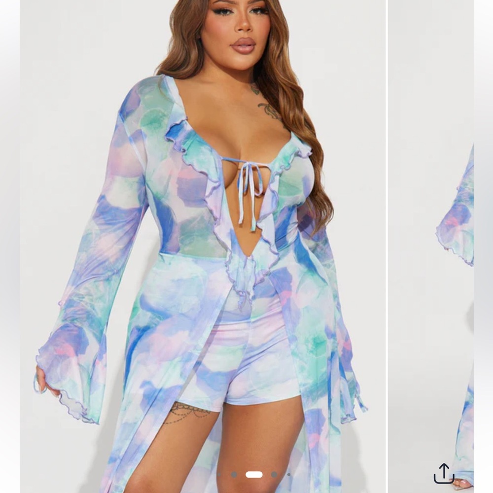 V Neck Mesh Ruffle Romper - 2X